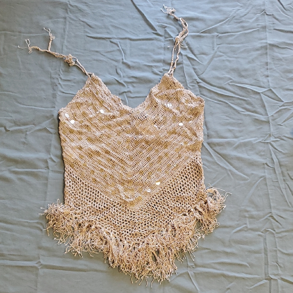 SeboParis- Beige Knit/crochet Fringe Camisole. A3..